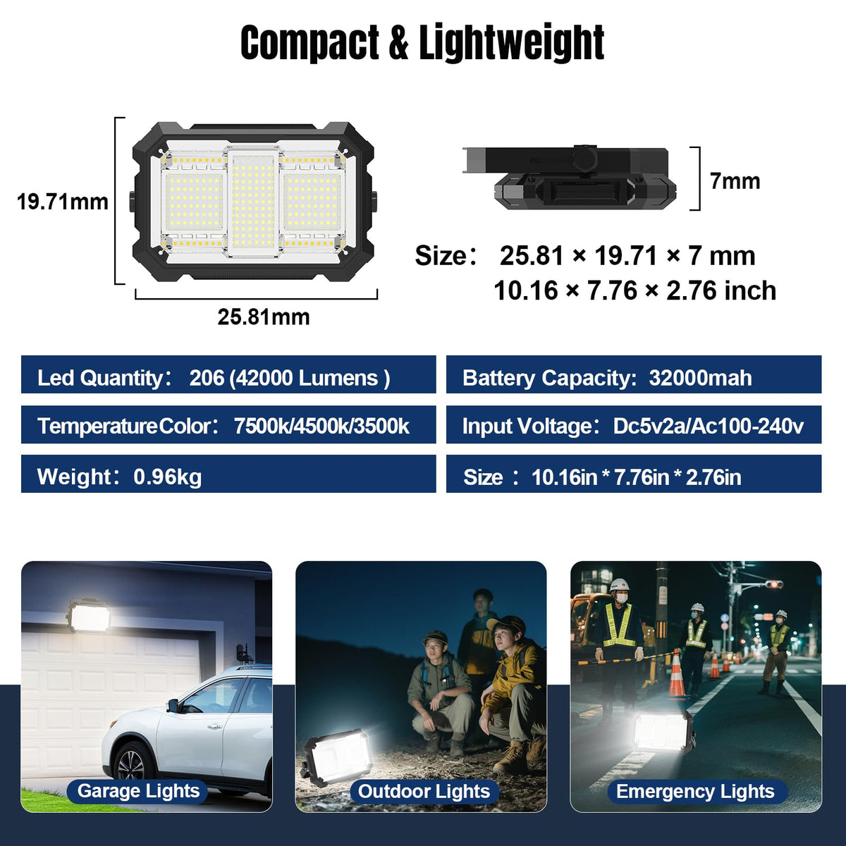 400W 32000LM Rechargeable Magnetic LED Work Light A94989