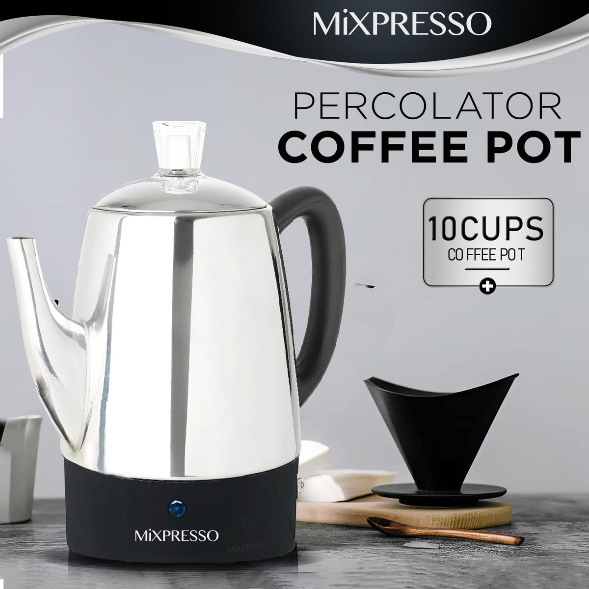 10 Cup Stainless Steel Electric Percolator Coffee Pot Y5283