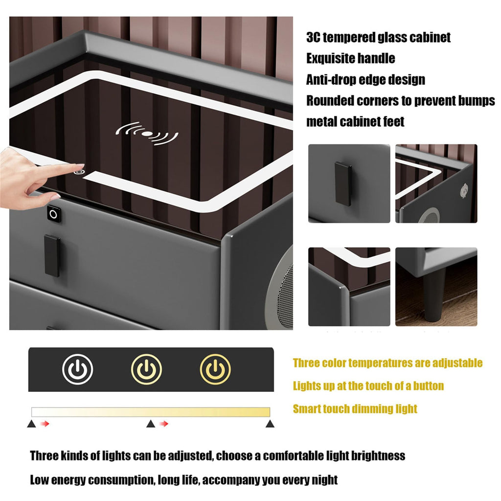 Pink 3 Drawer Smart Bedside Table with USB Charging L51226