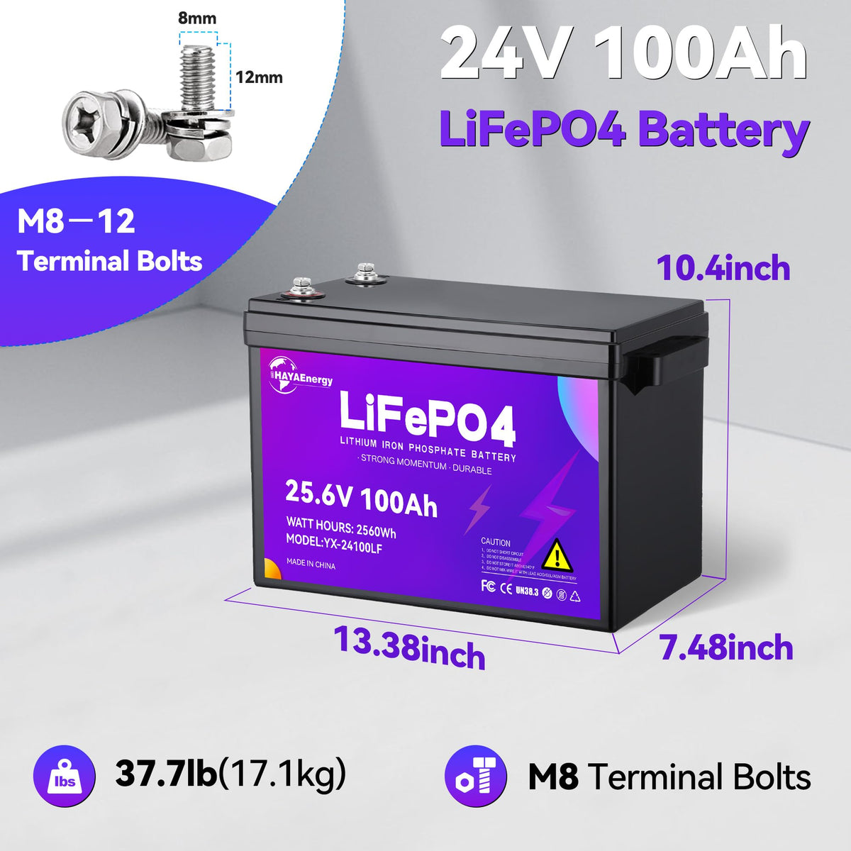 24v 100ah LiFePO4 Lithium Battery with 100A BMS O402783