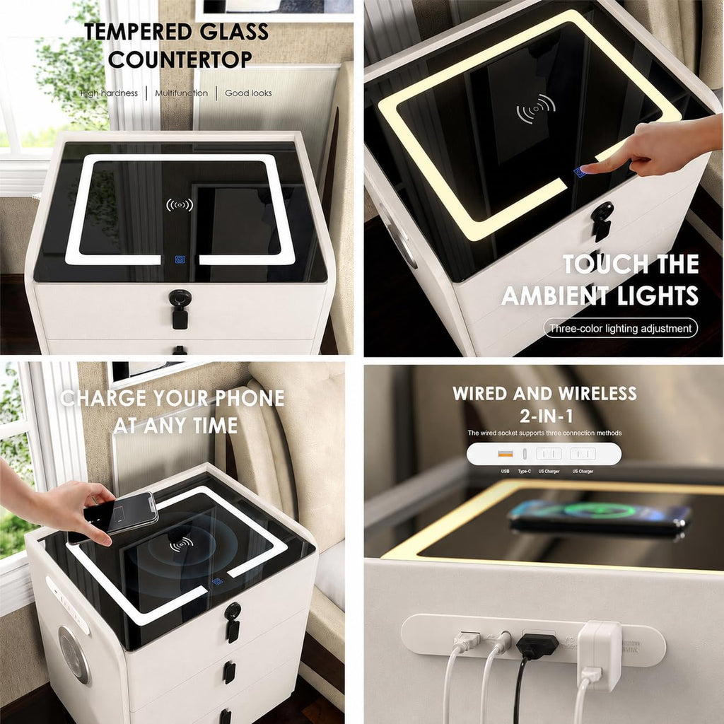 Wireless Charging Nightstand with Fingerprint Lock E141