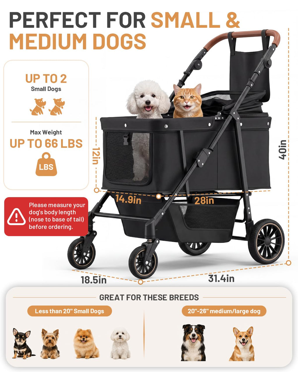 Foldable Ventilated Dog Stroller with Canopy F61635