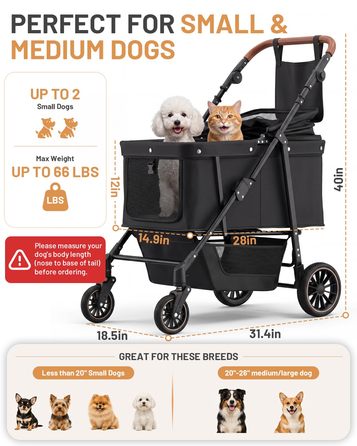 Foldable Ventilated Dog Stroller with Canopy F61635