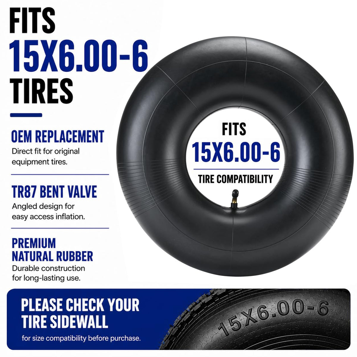 15x6.00-6 Inner Tubes 2-Pack TR-87 Bent Valve Stem I3081