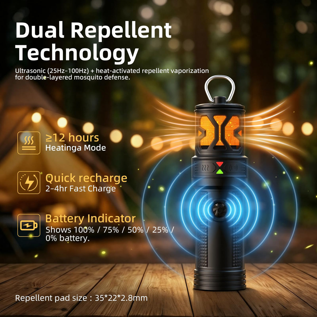 Portable Ultrasonic Mosquito Repeller with Carabiner Hook (6 Refills) S905806