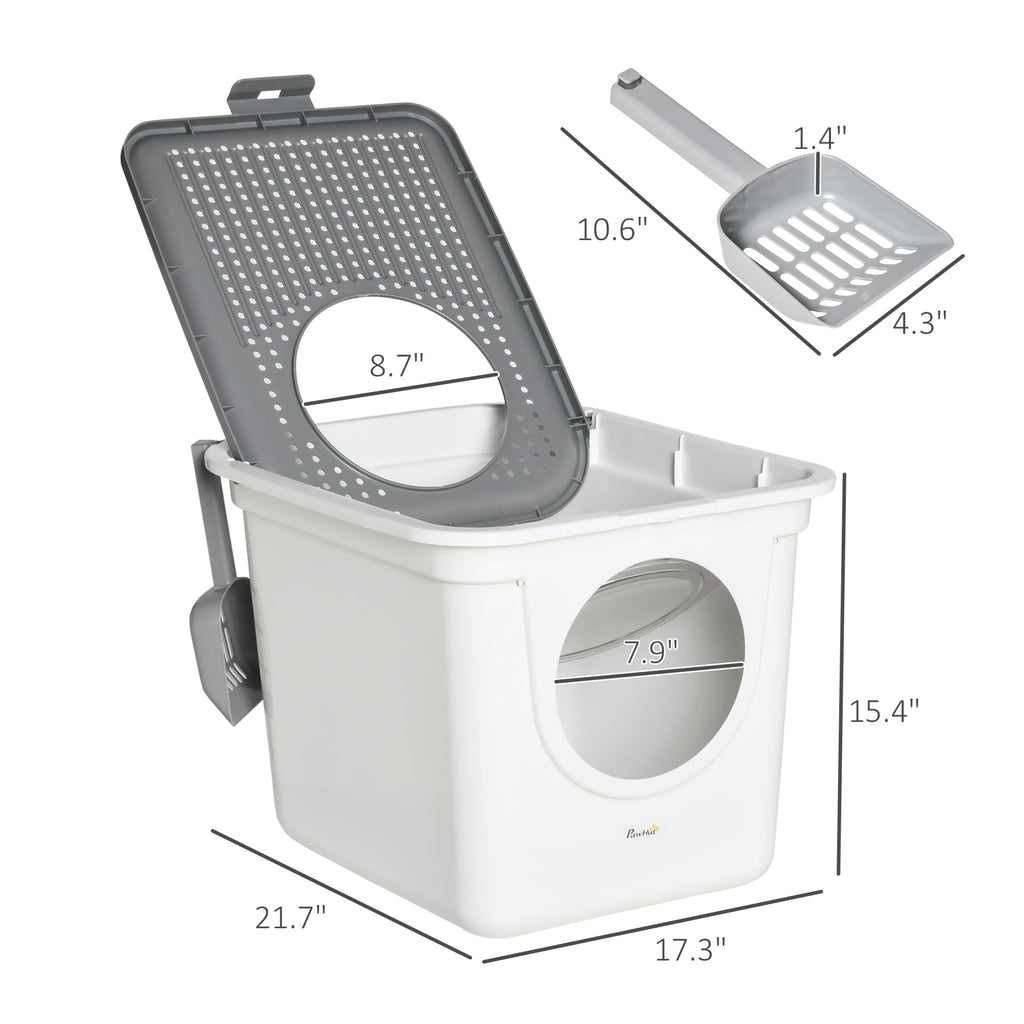 Covered Cat Litter Box with Scoop, White R838493