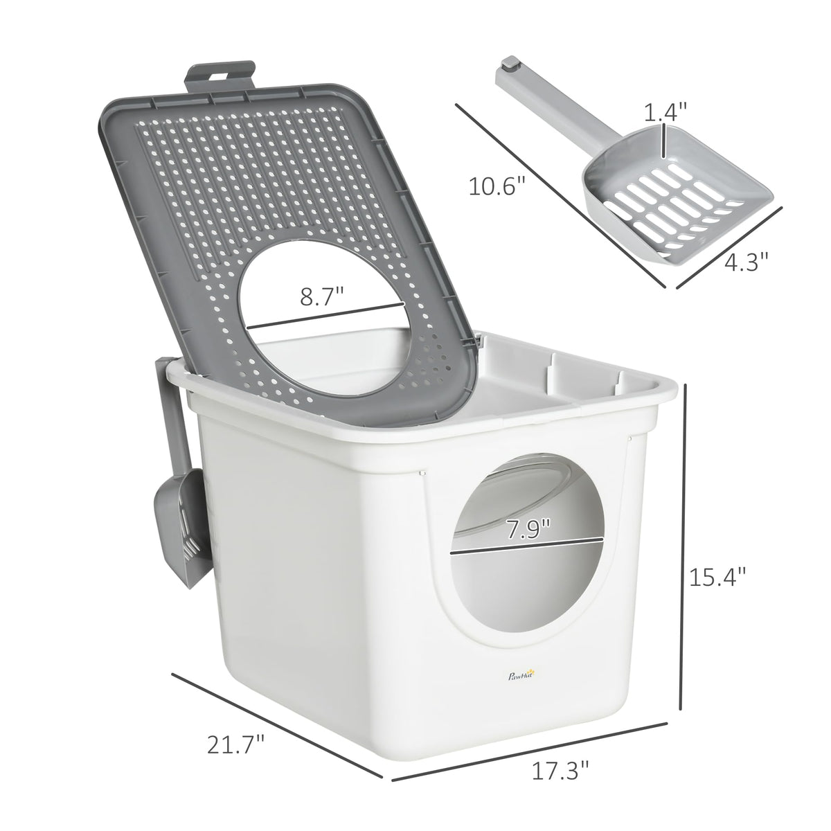 Covered Cat Litter Box with Scoop, White R838493