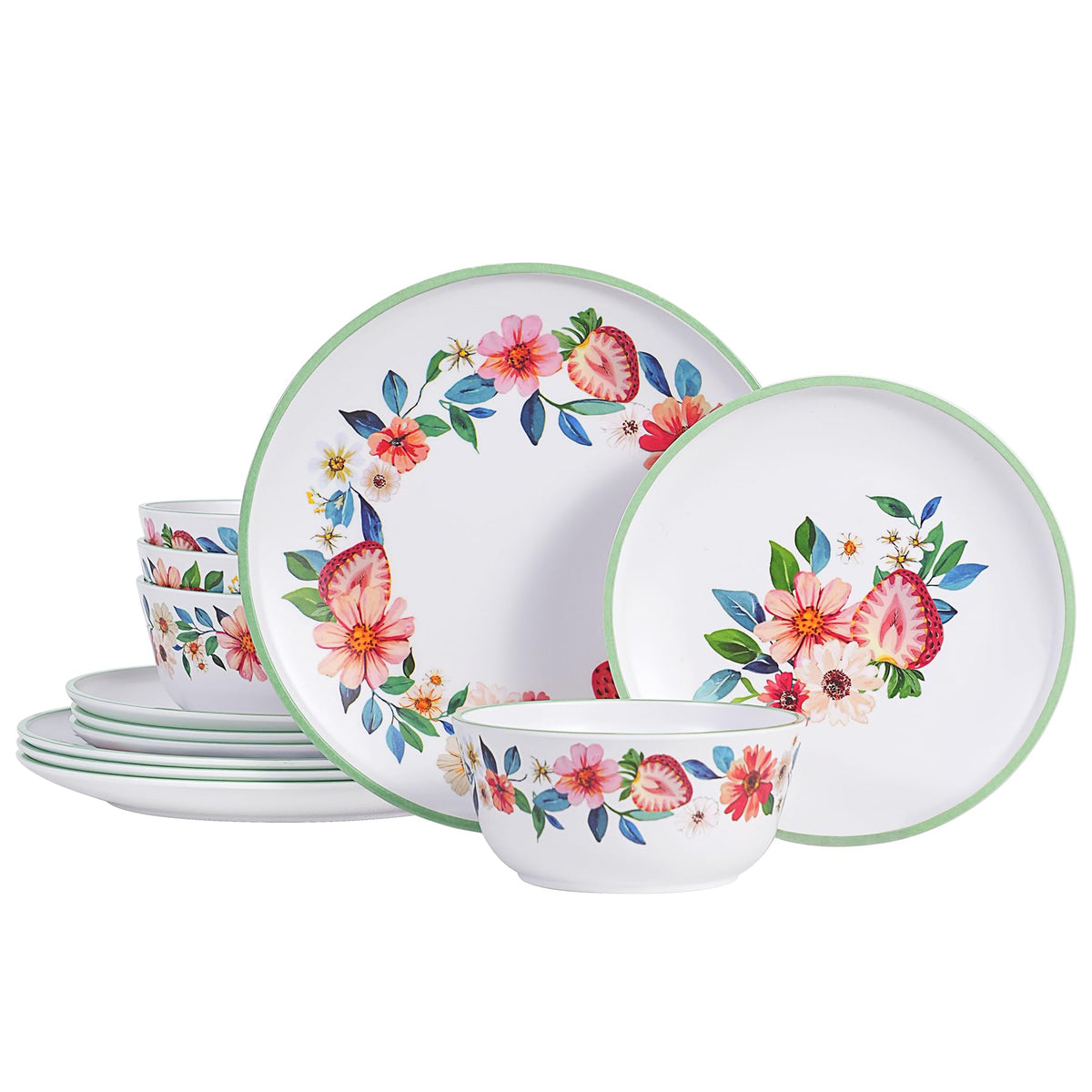 12-Piece Strawberry Melamine Dinnerware Set K457