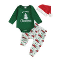 Christmas Baby Boy Long Sleeve Romper Onesie Pants Santa Hat V123