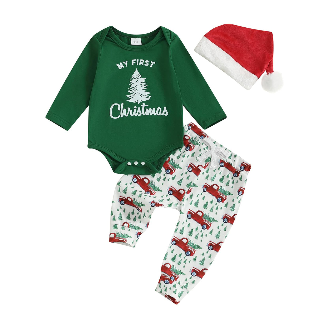 Christmas Baby Boy Long Sleeve Romper Onesie Pants Santa Hat V123