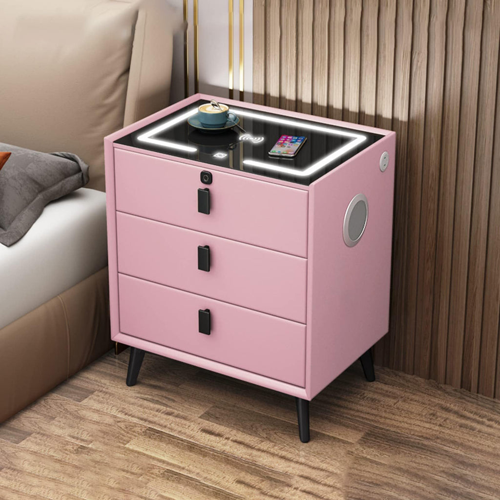 Pink 3 Drawer Smart Bedside Table with USB Charging L51226