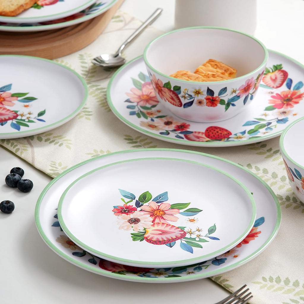 12-Piece Strawberry Melamine Dinnerware Set K457