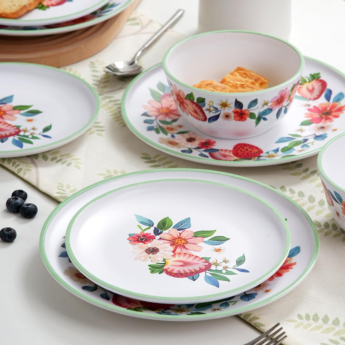 12-Piece Strawberry Melamine Dinnerware Set K457