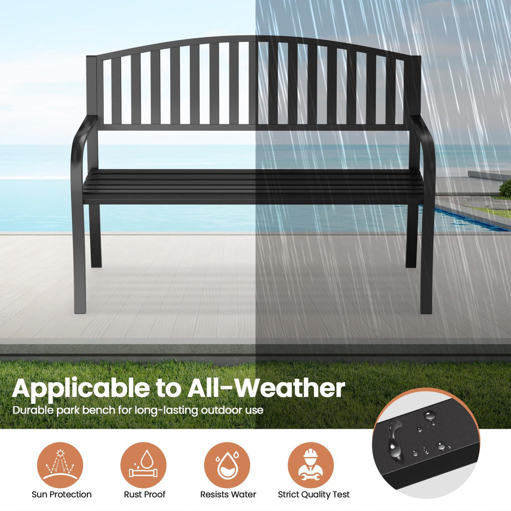 Black Wrought Iron Garden Bench with Armrests I2287