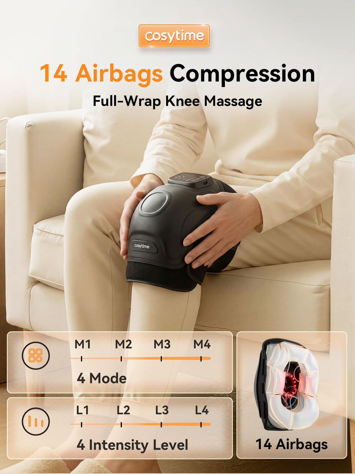 Cordless Knee Massager with Airbag Compression and Heat Q570