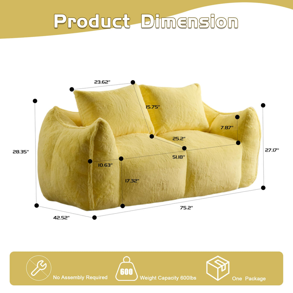 Oversized Yellow Fluffy Loveseat with Pillows Y55090