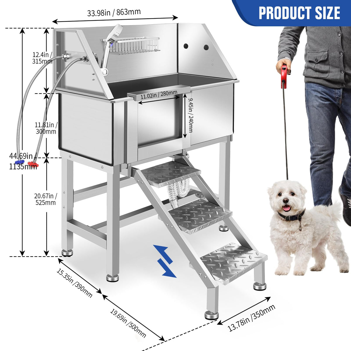 Stainless Steel Dog Grooming Tub with Stairs A779