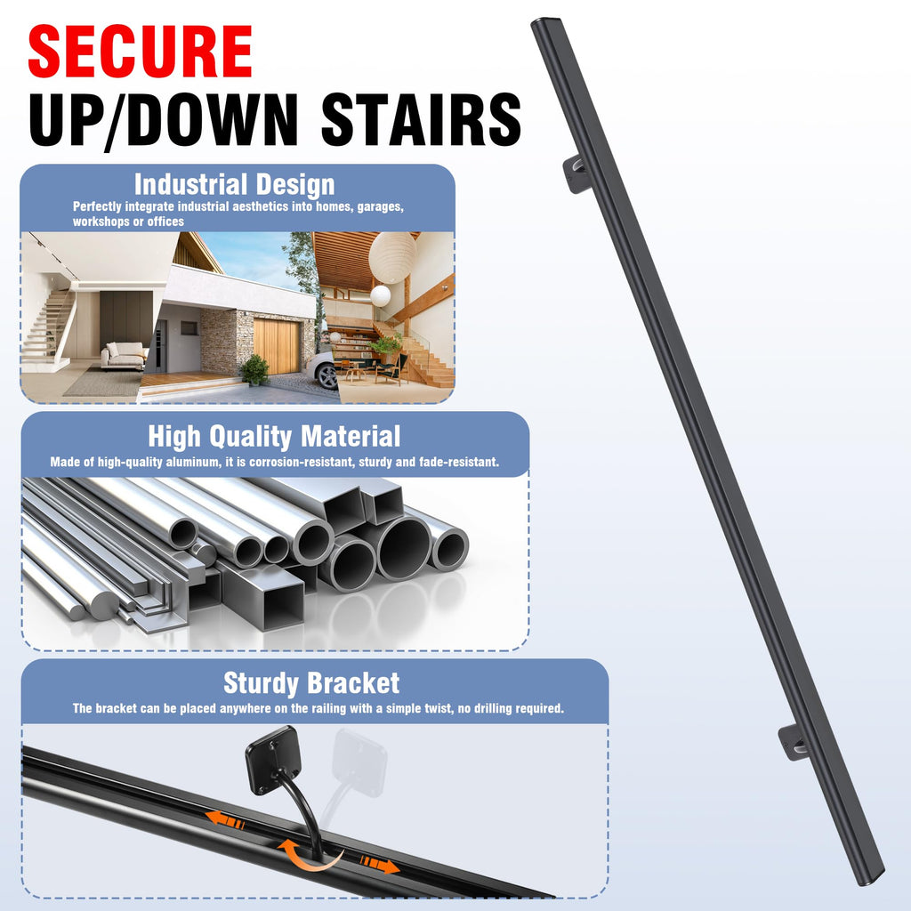 Black Metal Stair Handrail 5ft S895989