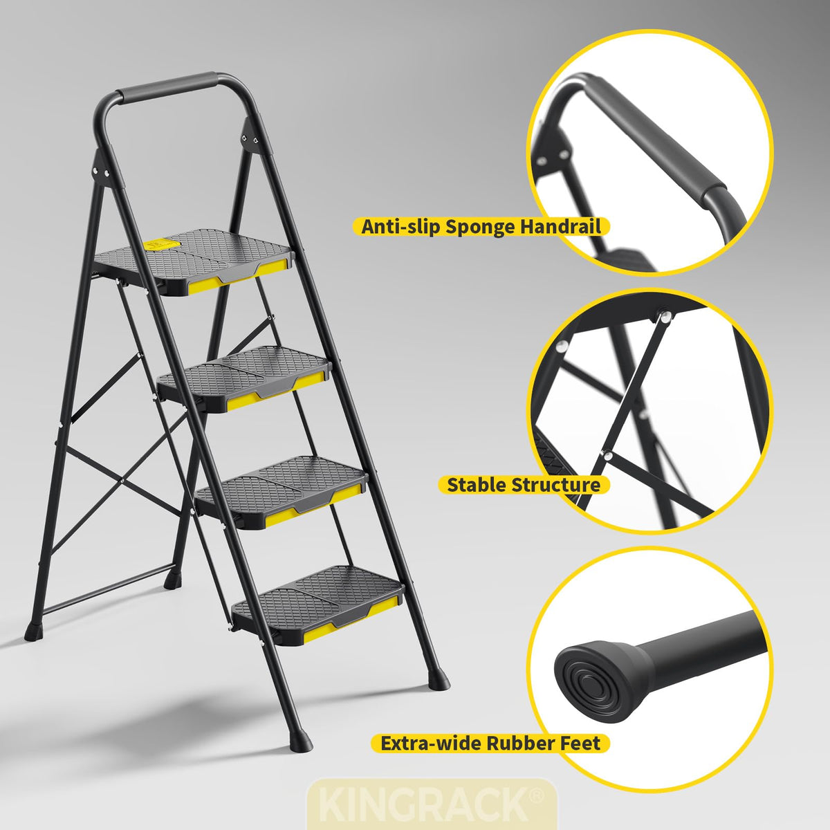 4 Step Steel Step Stool with Safe-Lock, Black K57449