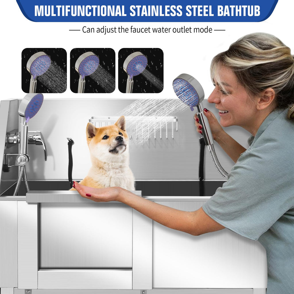 Stainless Steel Dog Grooming Tub with Stairs A779