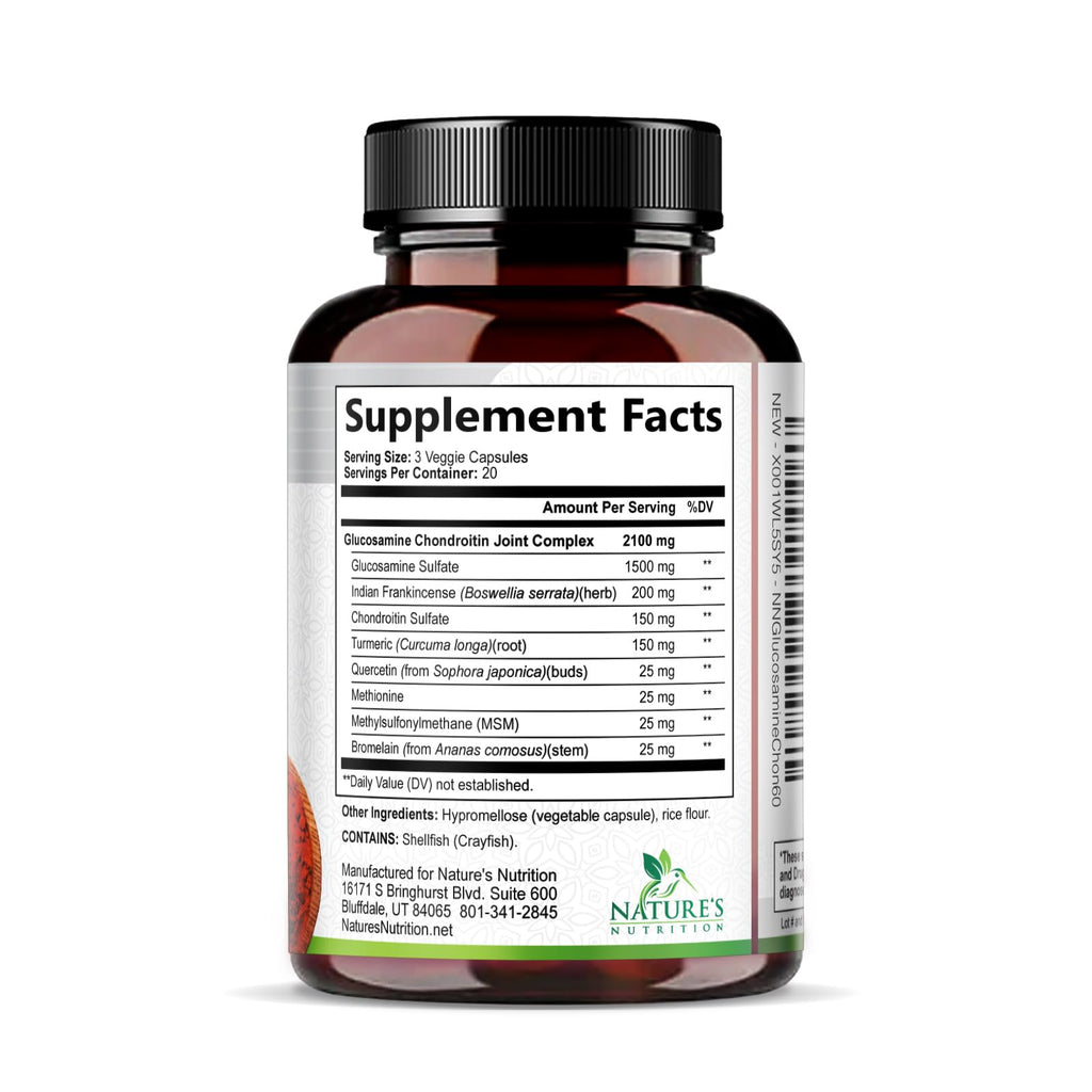 Glucosamine Chondroitin MSM 2100mg Joint Support Supplement with Turmeric & Boswellia 60 Capsules L647159