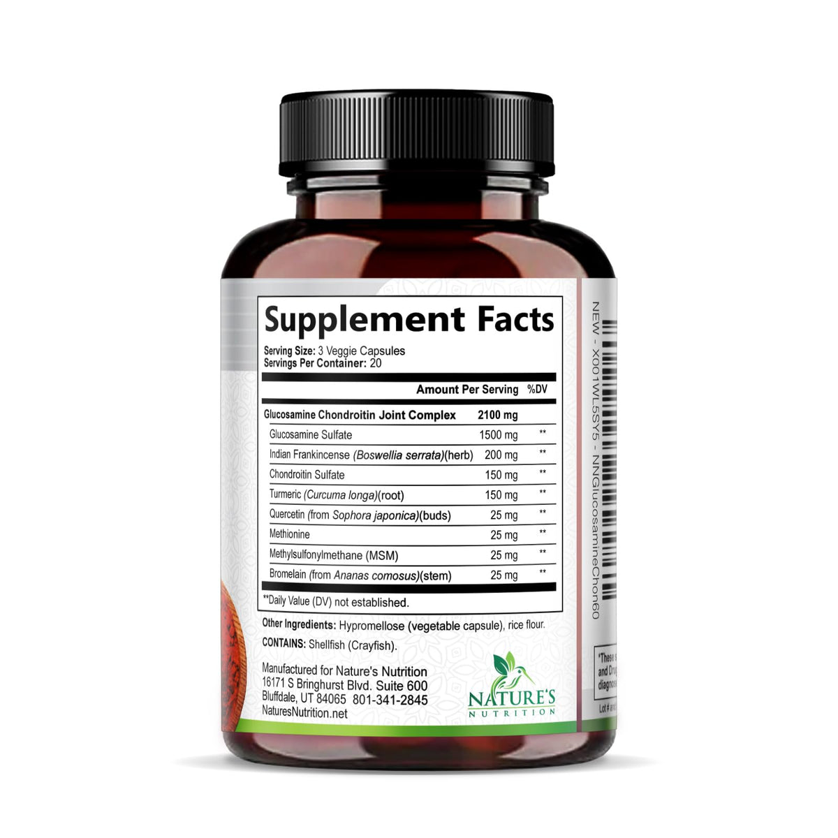 Glucosamine Chondroitin MSM 2100mg Joint Support Supplement with Turmeric & Boswellia 60 Capsules L647159