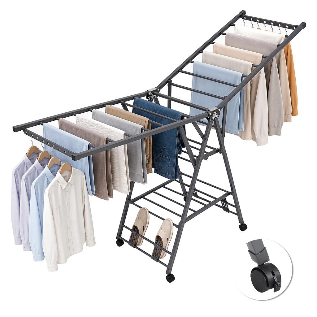 Foldable Metal Clothes Drying Rack with Wheels P49474