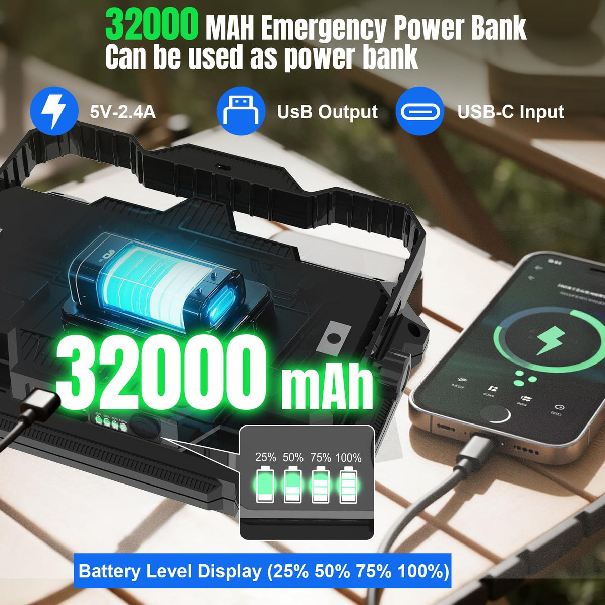 400W 32000LM Rechargeable Magnetic LED Work Light A94989