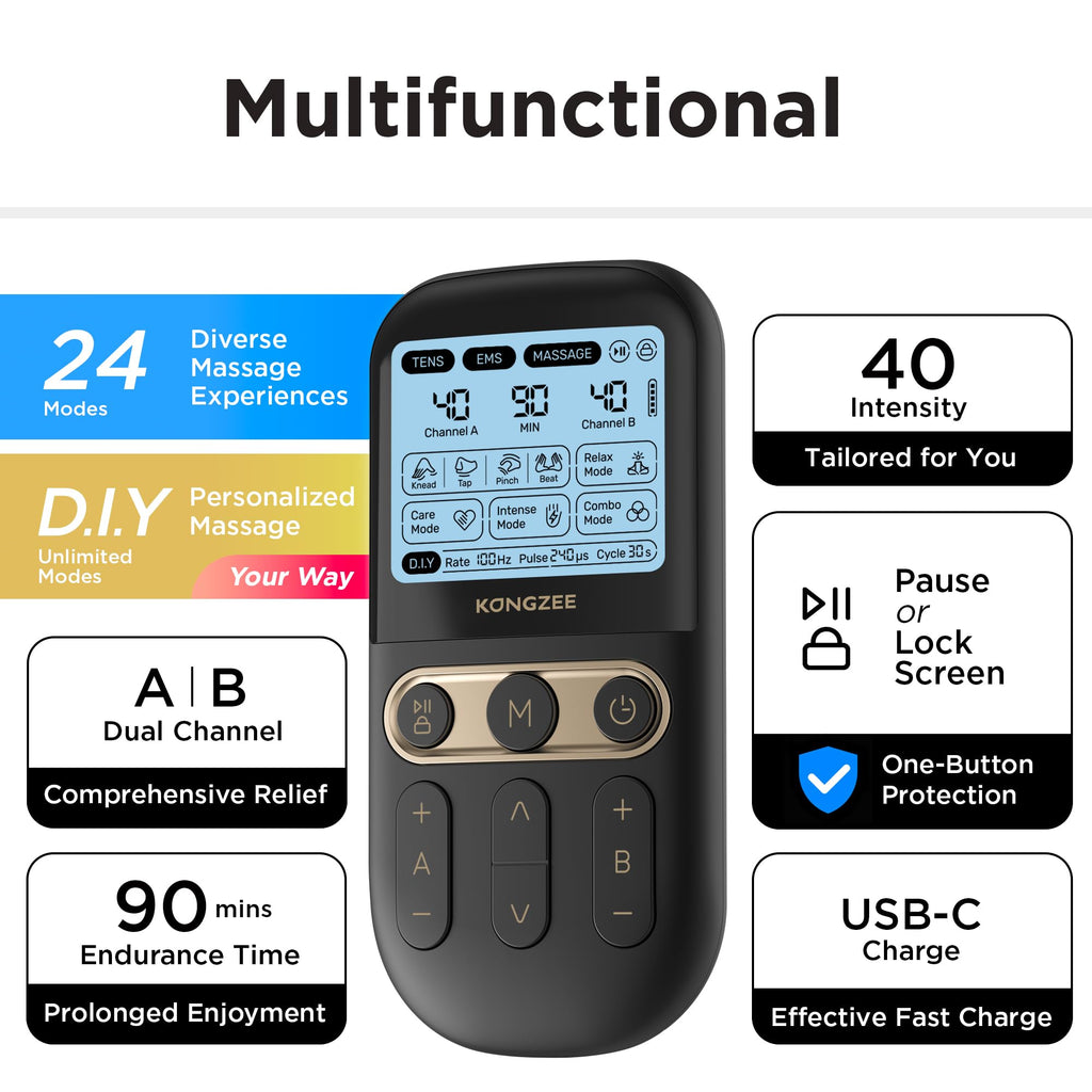 4 in 1 TENS Unit EMS Massage Muscle Stimulator Dual Channel Rechargeable Q911