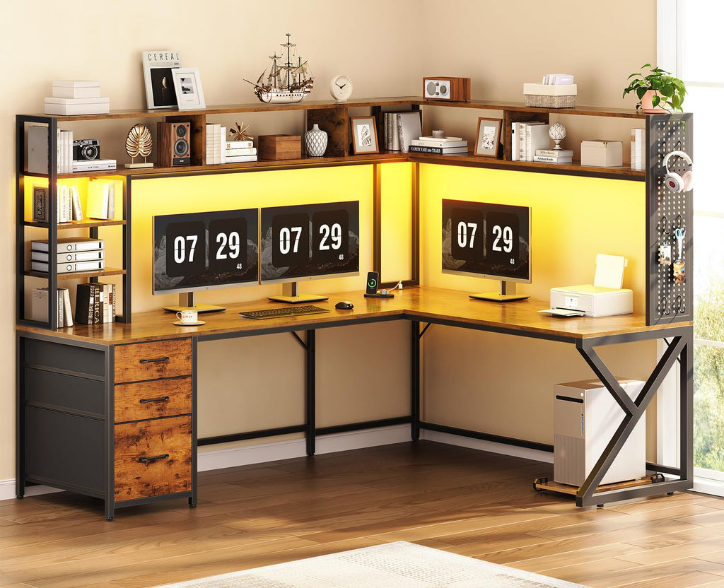 L Shaped Computer Desk with Hutch J149458