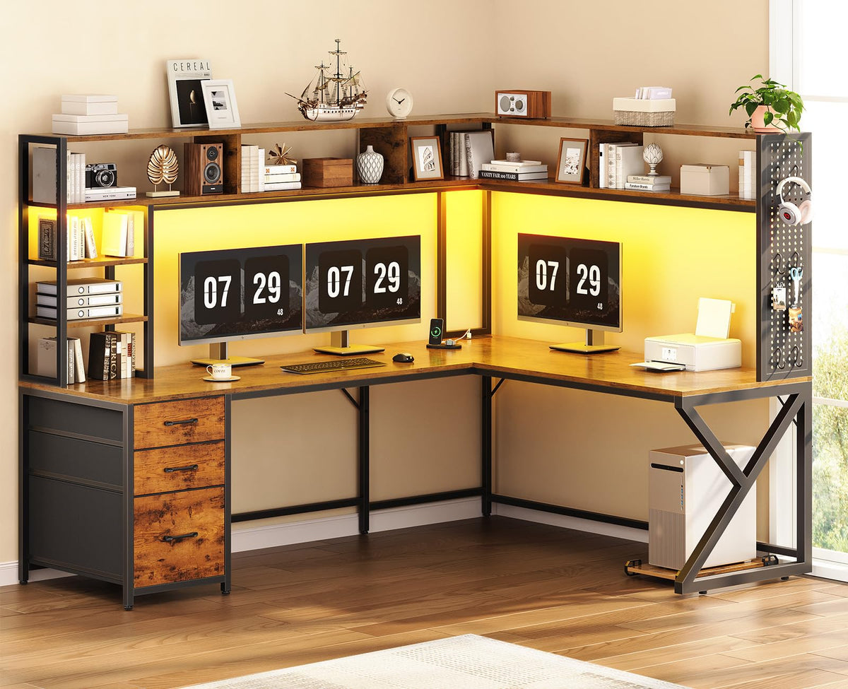 L Shaped Computer Desk with Hutch J149458