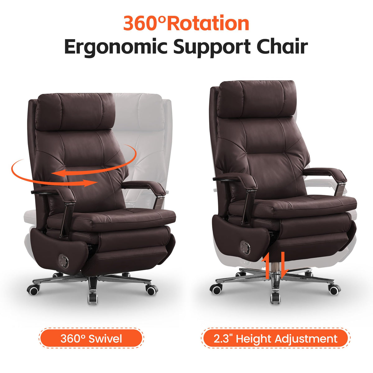 Coffee Faux Leather Executive Office Chairs L8429