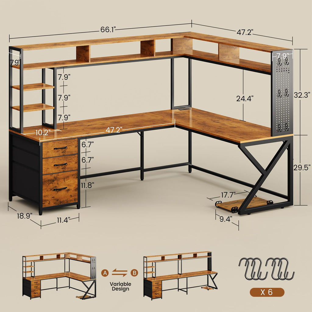 L Shaped Computer Desk with Hutch J149458