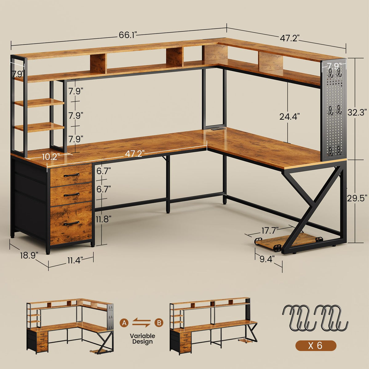 L Shaped Computer Desk with Hutch J149458