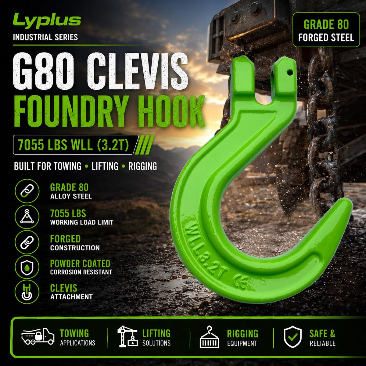 2 Pack 3/8" G80 Clevis Foundry Hook O633