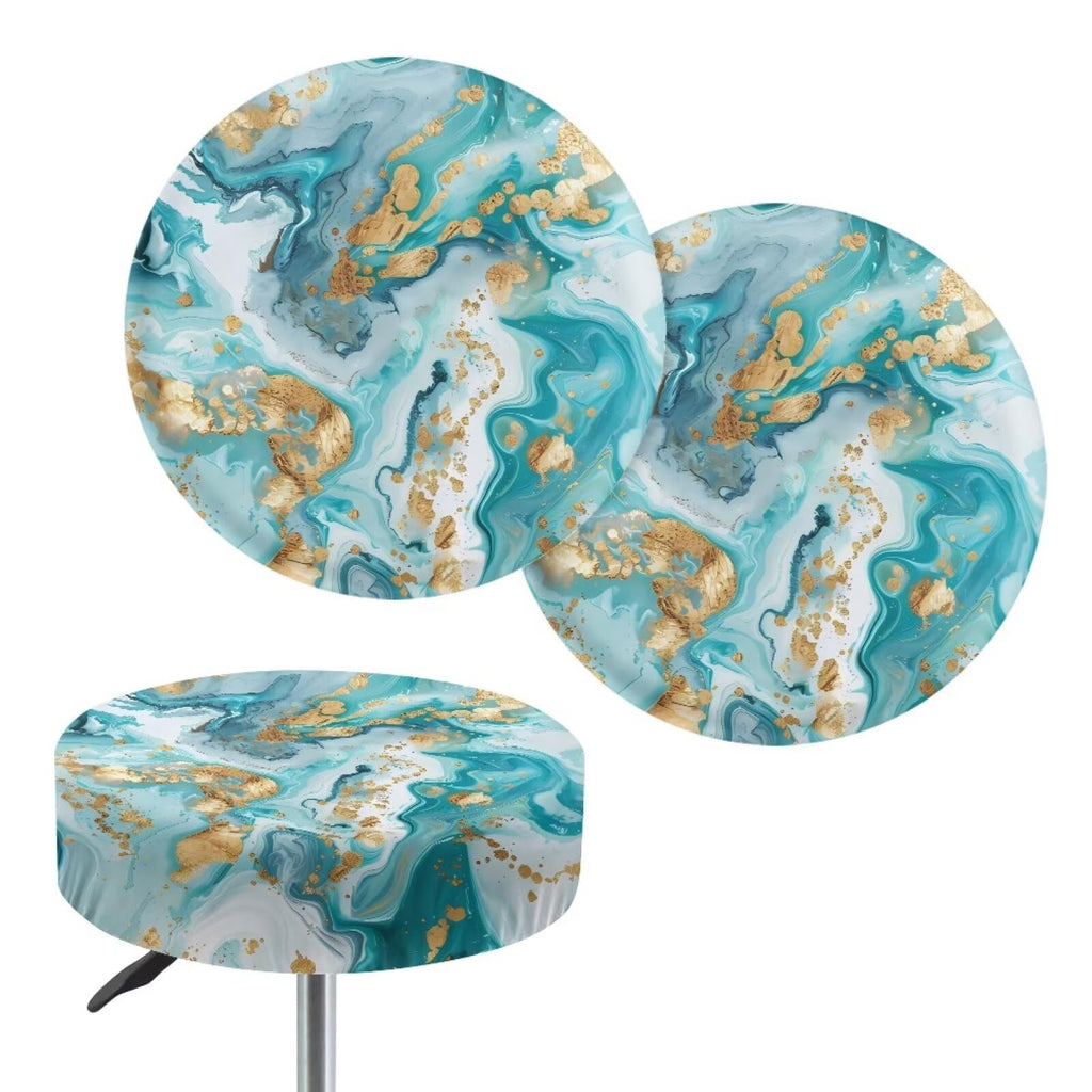 Teal Gold Marble 2 Pack Round Bar Stool Seat Cover O25362