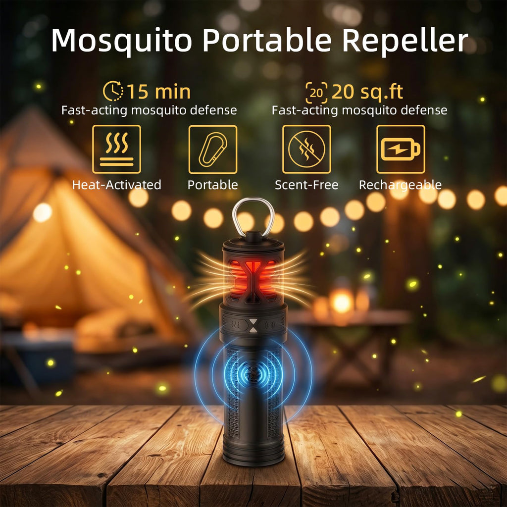 Portable Ultrasonic Mosquito Repeller with Carabiner Hook (6 Refills) S905806
