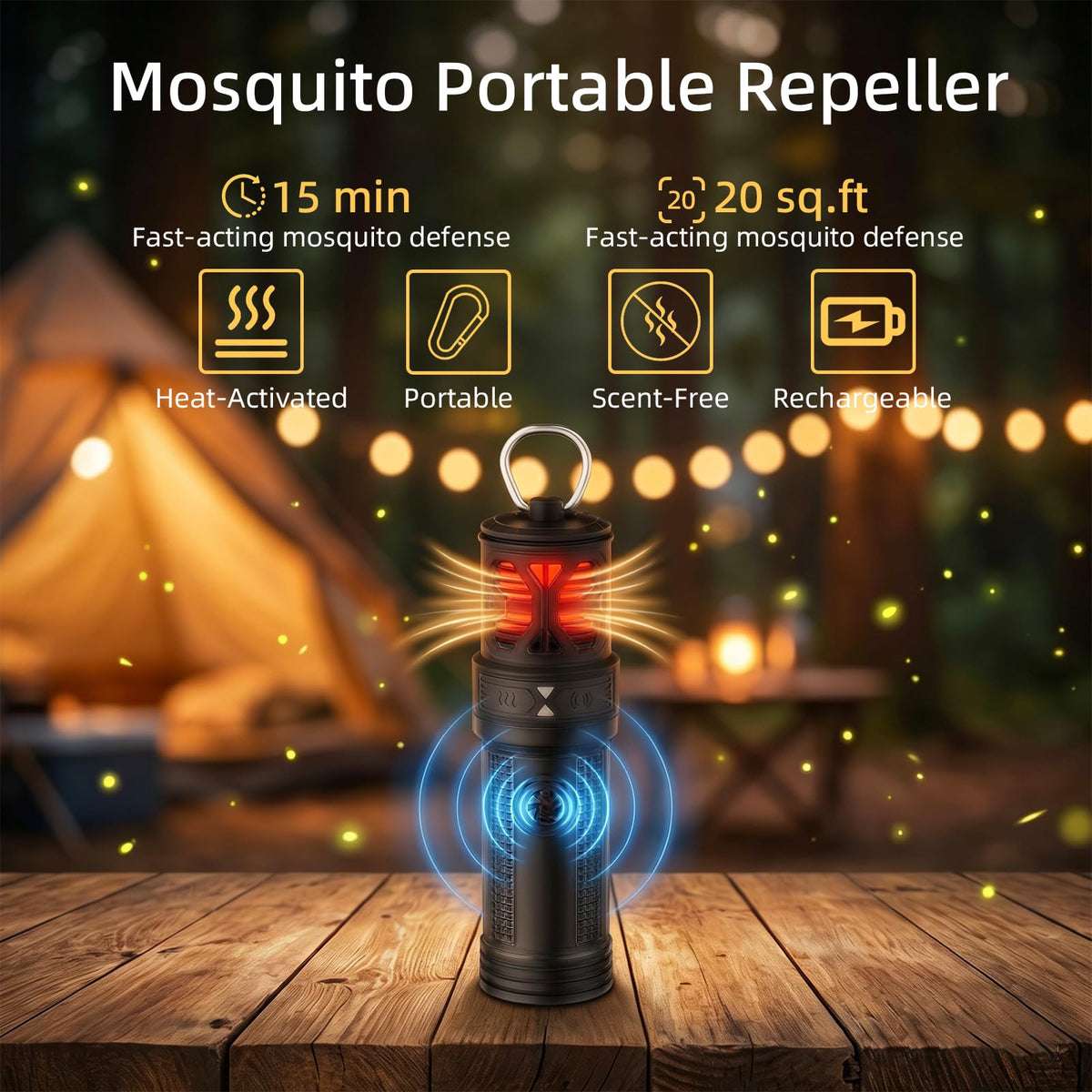 Portable Ultrasonic Mosquito Repeller with Carabiner Hook (6 Refills) S905806