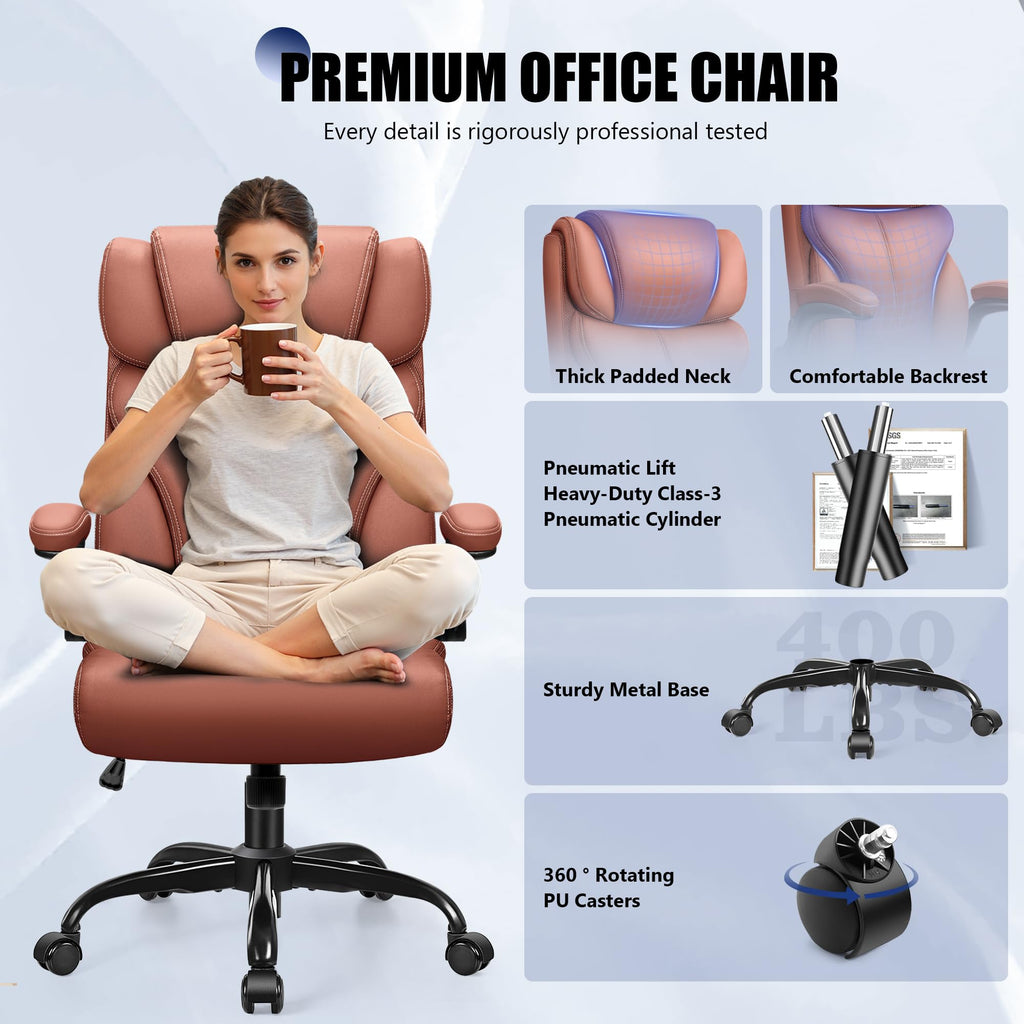 Brown High Back Office Chair with Flip-up Armrests Q28942