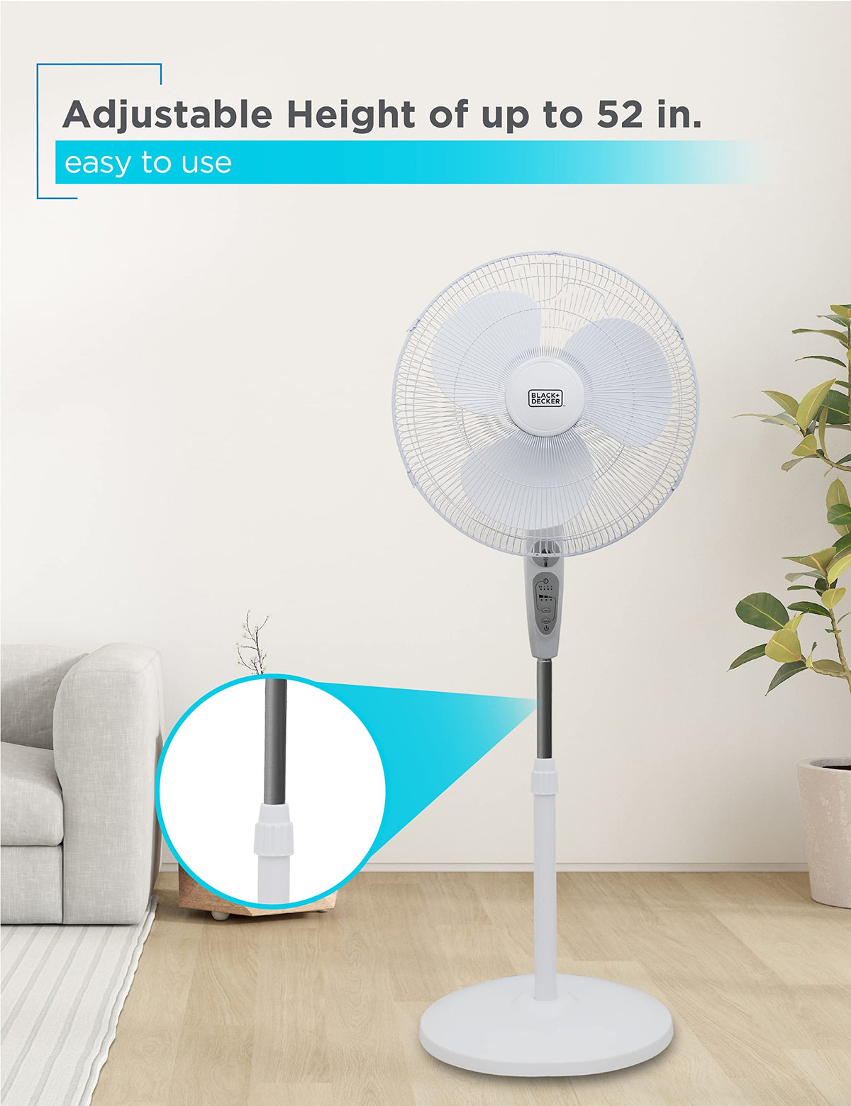 18-Inch Stand Fan with Remote and 3-Speed Settings, White Z269