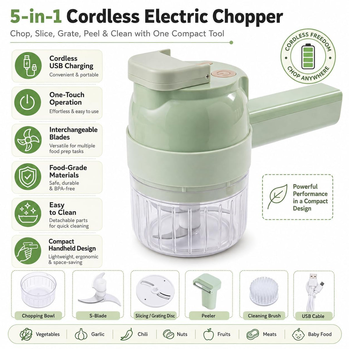 Electric 5-in-1 Handheld Vegetable Chopper U99652
