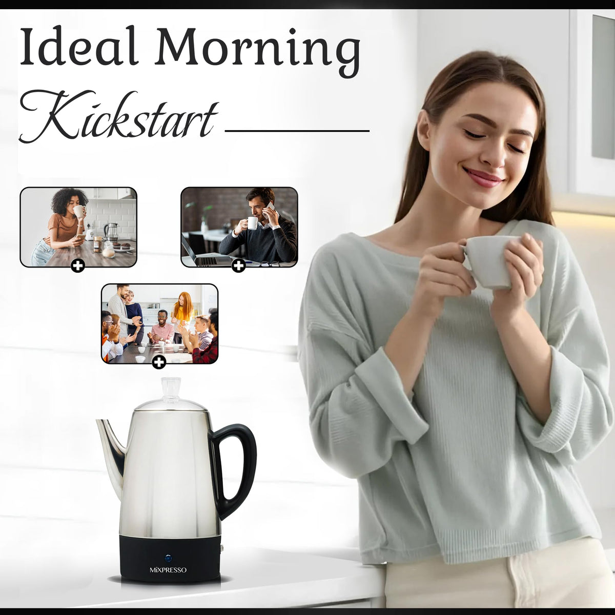 10 Cup Stainless Steel Electric Percolator Coffee Pot Y5283