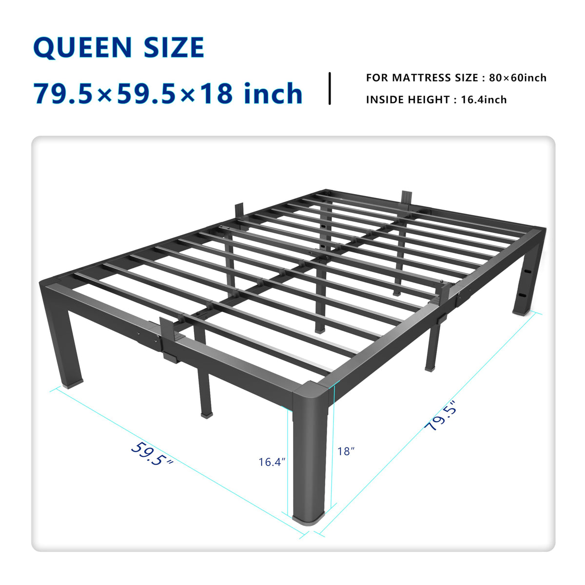 18 Inch Queen Heavy Duty Metal Platform Bed Frame B812