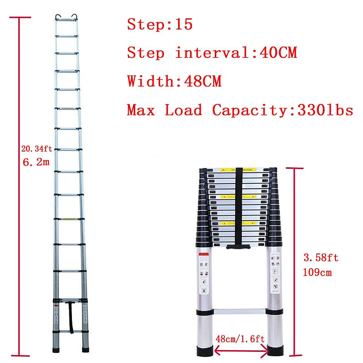 20FT Aluminum Telescoping Ladder 330 lbs Capacity H9721