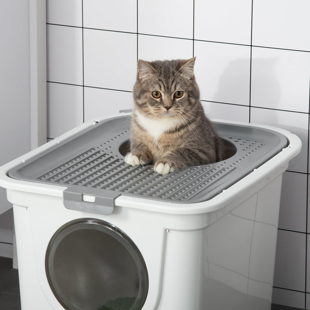 Covered Cat Litter Box with Scoop, White R838493