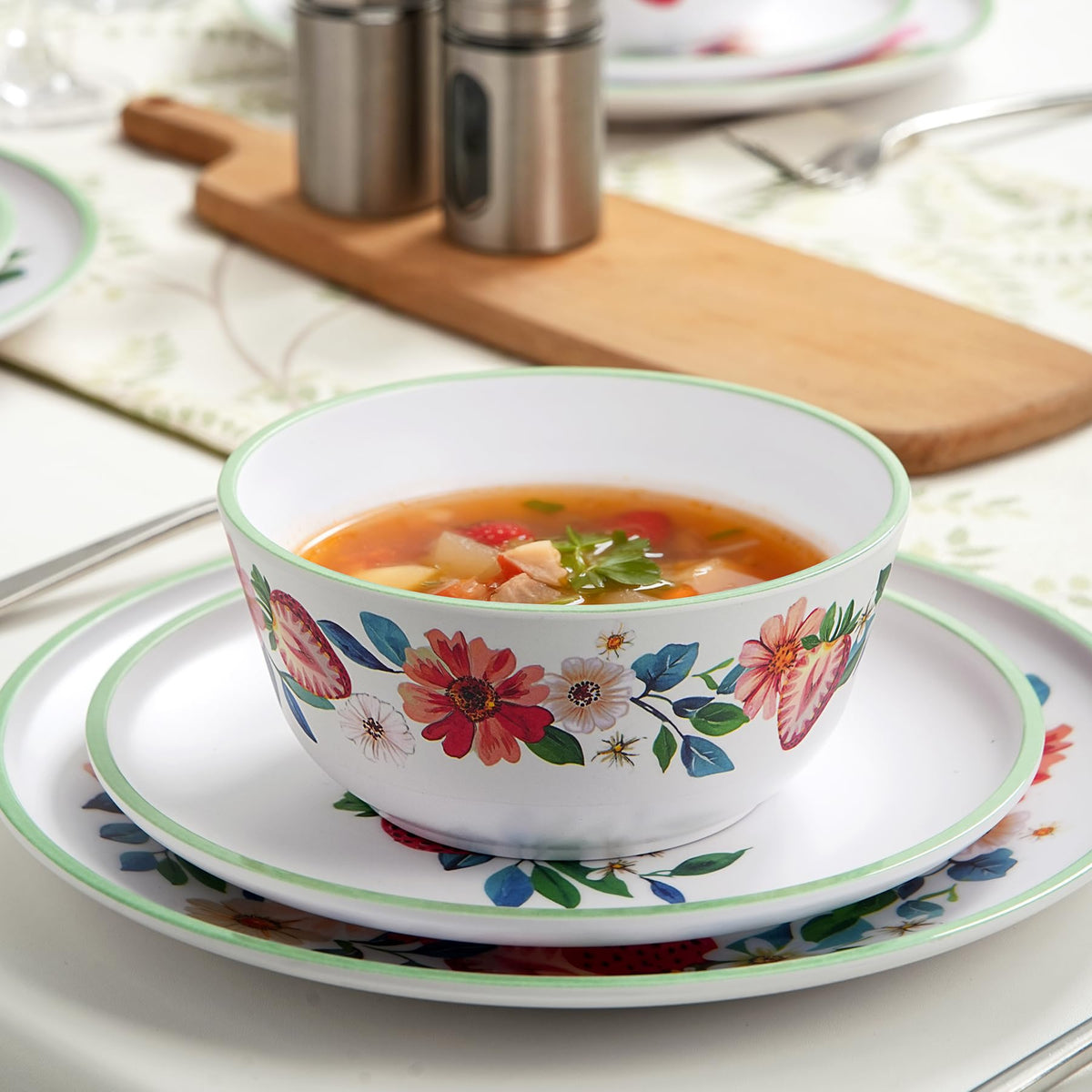 12-Piece Strawberry Melamine Dinnerware Set K457