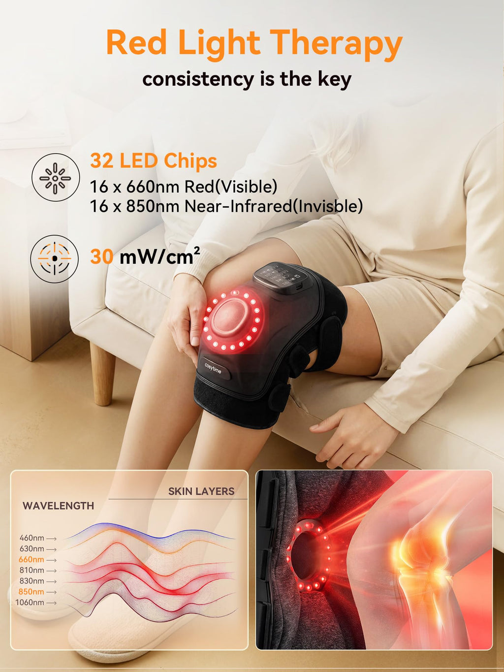 Cordless Knee Massager with Airbag Compression and Heat Q570