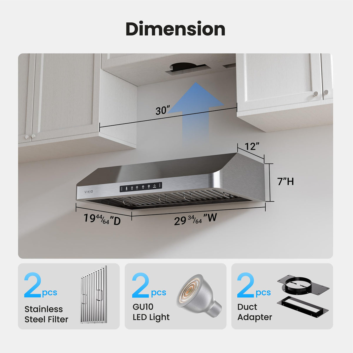 30 Inch 980 CFM Stainless Steel Under Cabinet Range Hood Z958