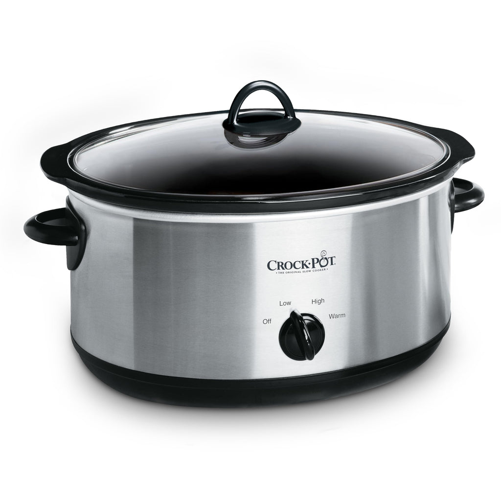 7-Quart Manual Slow Cooker, Family Size, Removable Stoneware, Dishwasher Safe, Stainless Steel Y860
