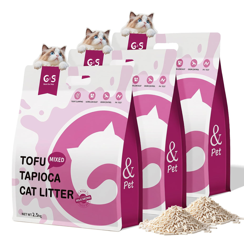 Tofu Cat Litter, Non-Stick, Odor Control, Flushable, Clumping, 99.9% Dust-Free, 5.5lb × 3 Bags G781950